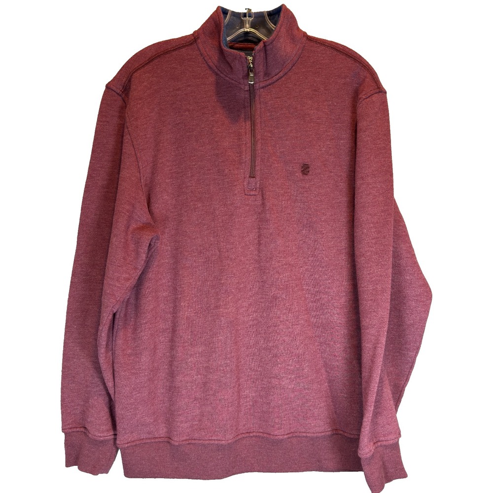 IZOD Men's Medium Dark Red Fleece Quarter Zip Mock Neck Pullover Long Sleeve